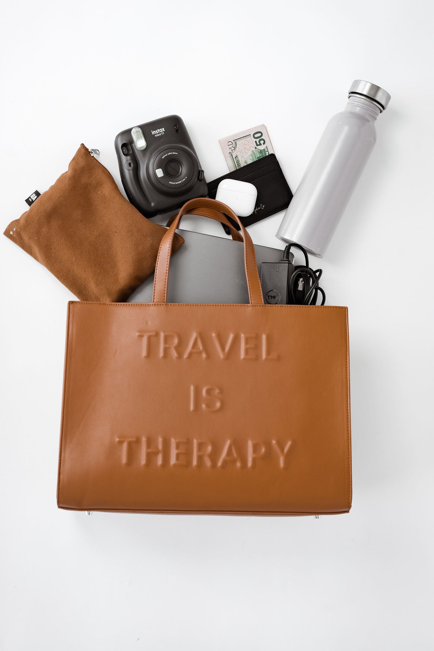Travel is Therapy Tote Bag - Russet Brown